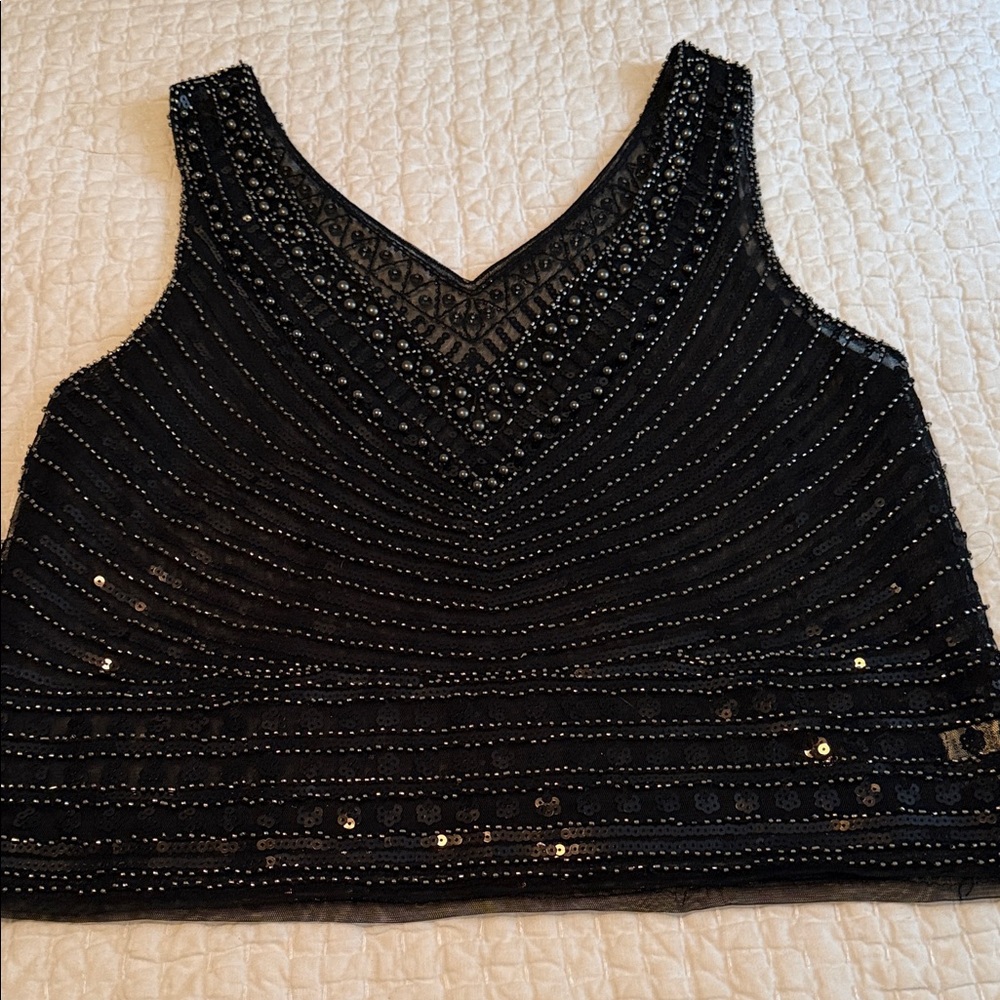 Elegant Black Beaded Women's Top